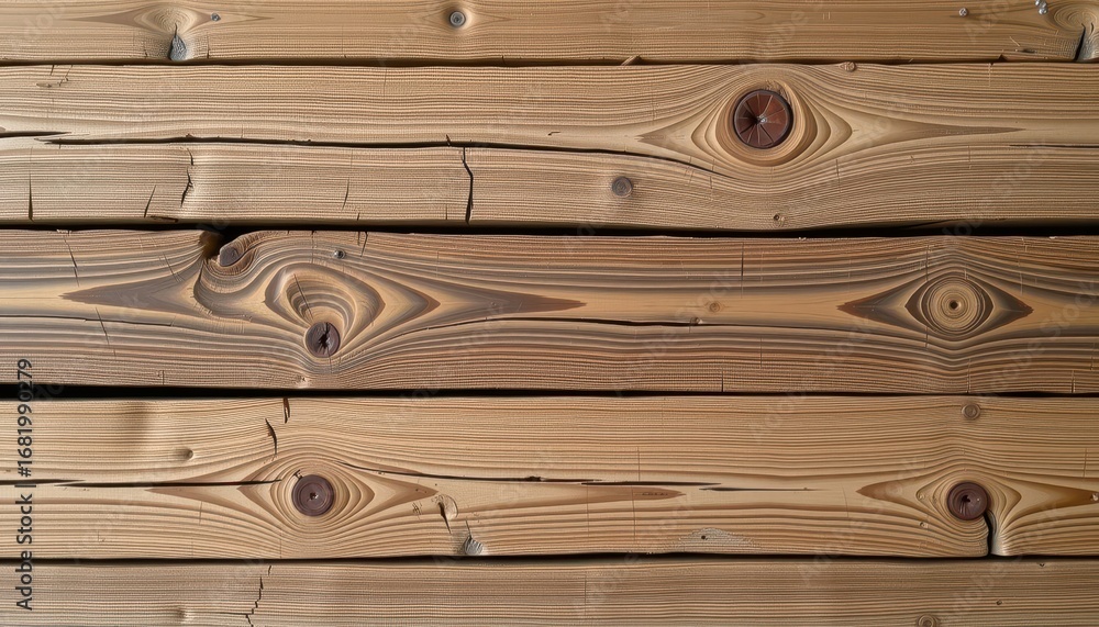 Fototapeta premium Rustic wood plank background texture. Weathered, aged timber surface with natural grain and knots. Ideal for rustic designs, surface, wood panel, rustic