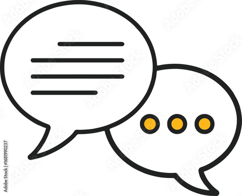 Two speech bubbles, one with lines and the other with dots, representing communication, dialog, and discussion isolated on white background a simple and modern design for web and app interfaces