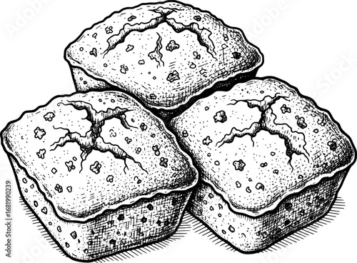Cornbread Loaf Icon with Hand-Drawn Style