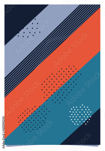 Dynamic abstract pattern with vibrant diagonal bands and dot accents