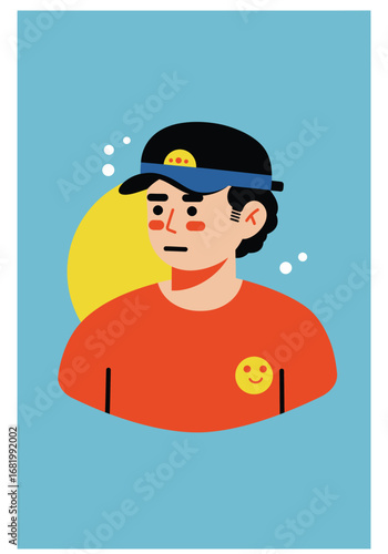 Stylized portrait of a young man wearing a baseball cap illustration
