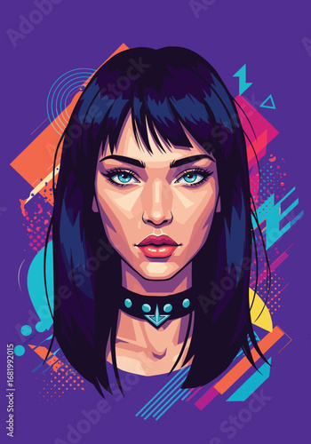 Vibrant portrait of a modern woman against geometric background design