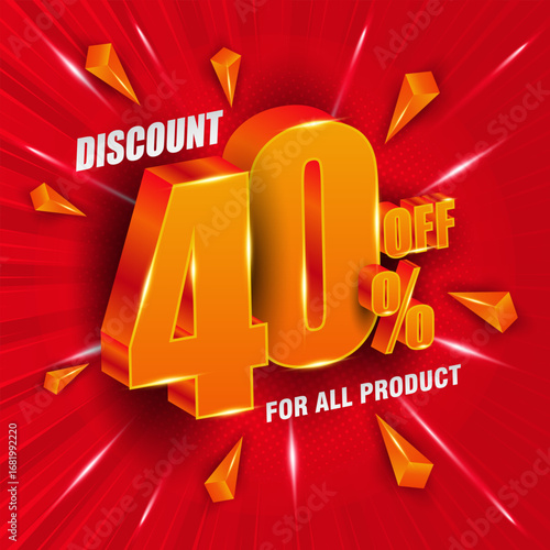 40 percent off. 3D number sales banner. Suitable for discount banners and flyers design.
