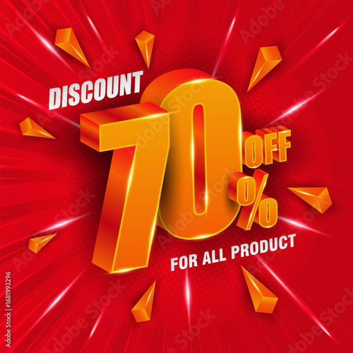 70 percent off. 3D number sales banner. Suitable for discount banners and flyers design.