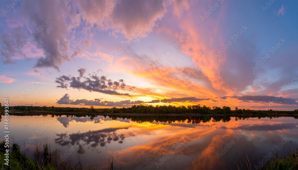 Fototapeta premium Panoramic sunset over a calm river
