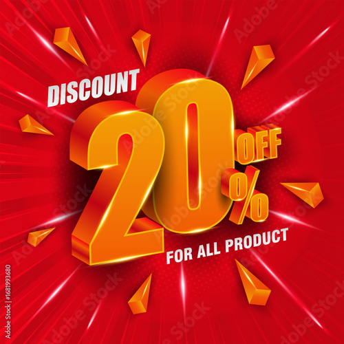 20 percent off. 3D number sales banner. Suitable for discount banners and flyers design.