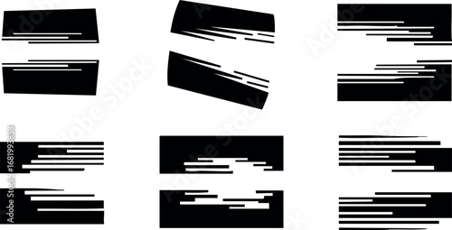Abstract black glitch effect bars digital distortion vector elements set 