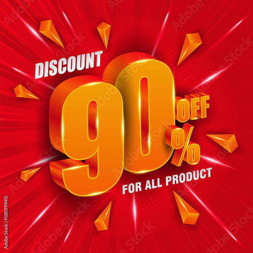 90 percent off. 3D number sales banner. Suitable for discount banners and flyers design.