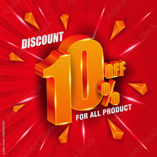 10 percent off. 3D number sales banner. Suitable for discount banners and flyers design.