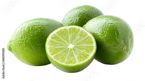 Group of Limes with One Halved on Transparent