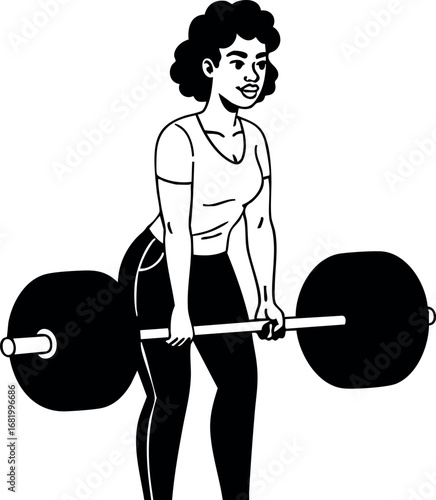 Woman lifting heavy barbell weight in fitness workout exercise strength training vector illustration 