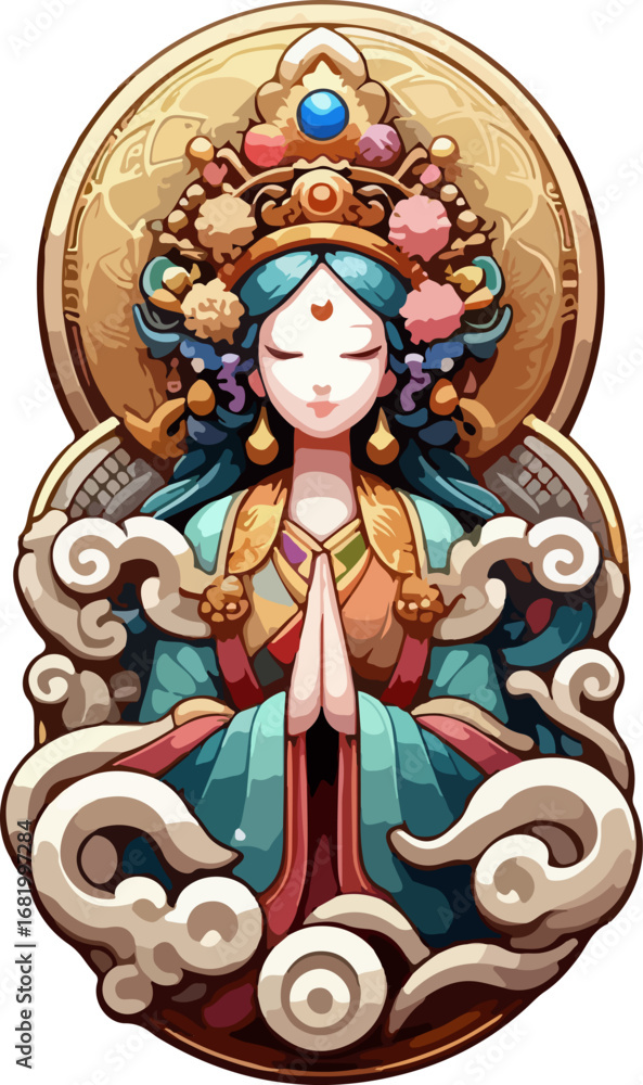 Obraz premium Elegant_Asian_Queen_Vector_Illustration_in_Mythological_Style_with_Traditional