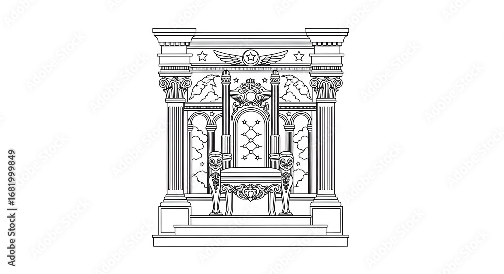 Fototapeta premium Ornate Throne Line Art Illustration