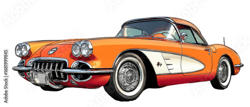 Classic orange and white convertible car (1)