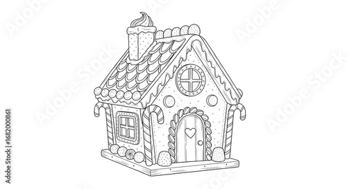 Gingerbread House Coloring Page Line Art