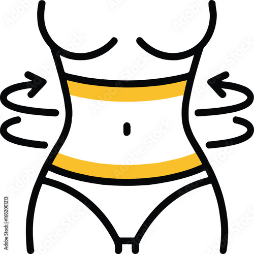 Waist measurement icon isolated on white background, a simple vector illustration of a womans body shape for weight loss, diet, fitness, and health, with arrows indicating reduction