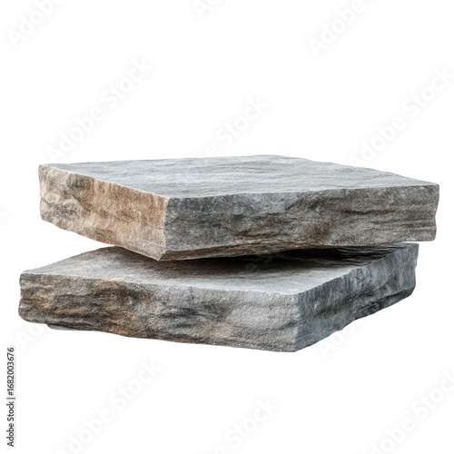 Two gray stone slabs stacked isolated on black background
