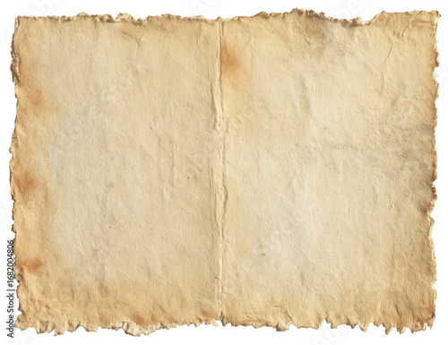 Aged, open, parchment-like paper.  Frayed edges.  Uneven texture