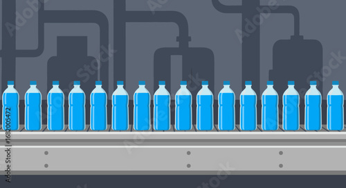 Plastic water bottles on an automated conveyor belt