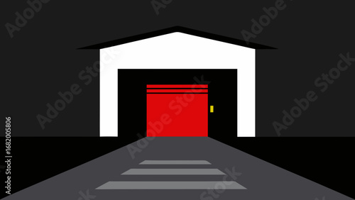 Single Racing Garage in the Pit Lane with its Door Open Ready