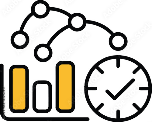 Time management and data analysis concept with clock and chart isolated on white background, representing efficiency, productivity, and strategic planning for business success