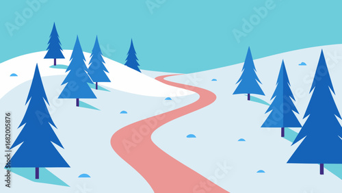 Scenic Snowy Cross Country Ski Track Winding Through a Winter Landscape