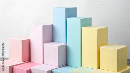 Soft pastel cubes stacked on a podium for product display and promotion