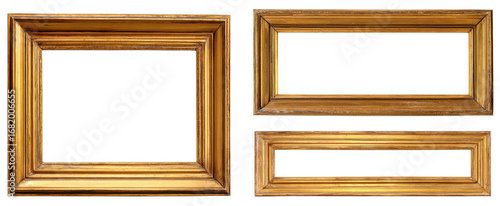 Three antique-style gold-toned wooden picture frames
