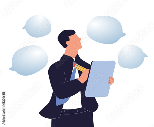 Note taking or minutes of meeting, conclusion or summary, education lecture or write important information concept