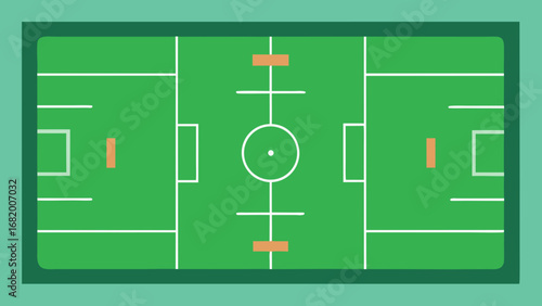 Sleek flat design of a football field focusing on the lines and game geometry