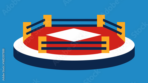 Intense boxing or MMA arena with a ring in the center ready for combat sports