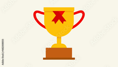 Prestigious Gold Trophy with a Red Ribbon Tied Around It Award