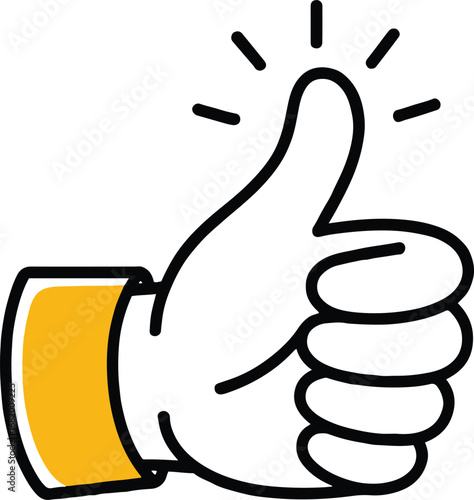 Illustration of a thumbs up gesture, isolated on white background, representing approval, success, and positive feedback in a simple and modern design