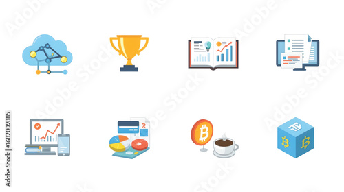 Flat travel icons set for web design and business illustration with map, globe, and hotel symbols