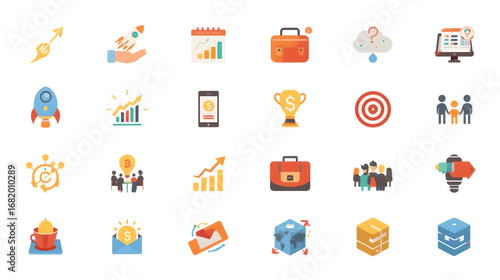 Vector flat design icons set for web, social media, marketing, and business websites