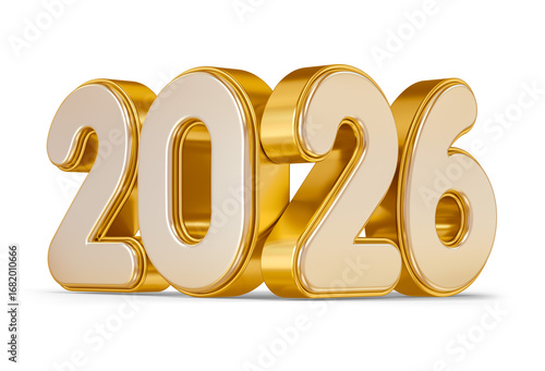 Golden 2026 Numbers in 3D render with transparent background