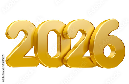 Golden 2026 Typography in 3D render with transparent background