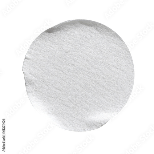 Circular, plain, white, textured disc.  A simple, round, flat object, seemingly made of paper or plastic, is presented in a crisp, clean, unadorned design.  