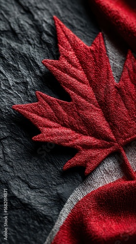 Canadian maple leaf close-up against textured background highlighting national identity and pride in craftsmanship