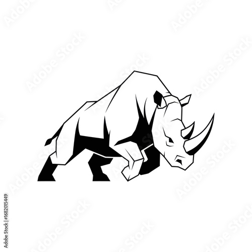 Charging Rhino - Powerful Black and White Illustration.
