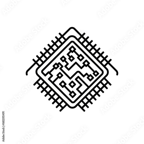 Close up detailed line art of a microchip.