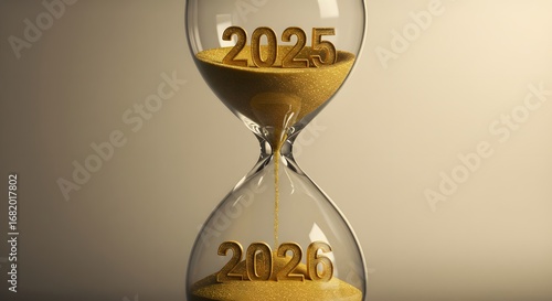 Hourglass with the years 2025 and 2026, representing the passage of time and future goals