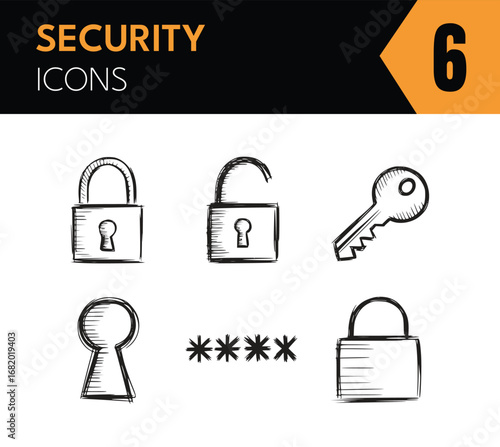Illustration of lock, key, password, security, privacy, protection, access, safe, secret, code, symbol, icon, graphic, illustration, drawing, sketch