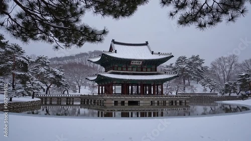 Wallpaper Mural Winter Scene Featuring Traditional Pavilion Covered in Snow and Ice Torontodigital.ca