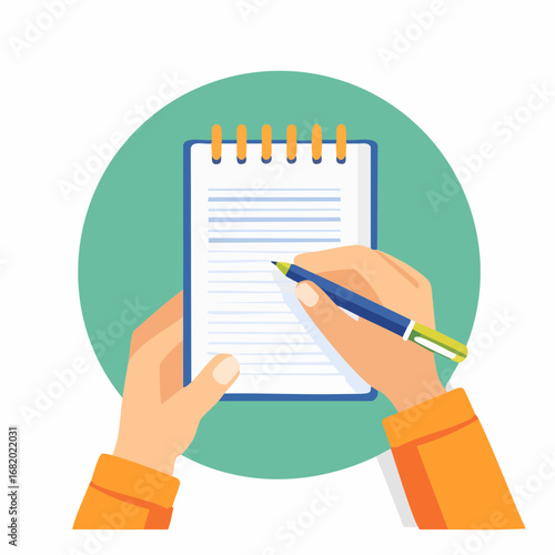 Hands Writing In Notepad With Pencil