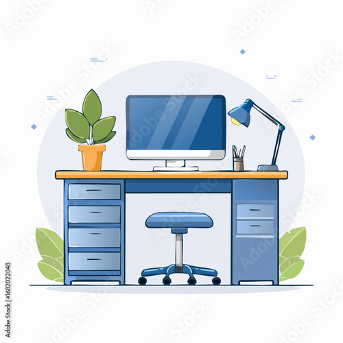 Modern Simple Office Desk Illustration