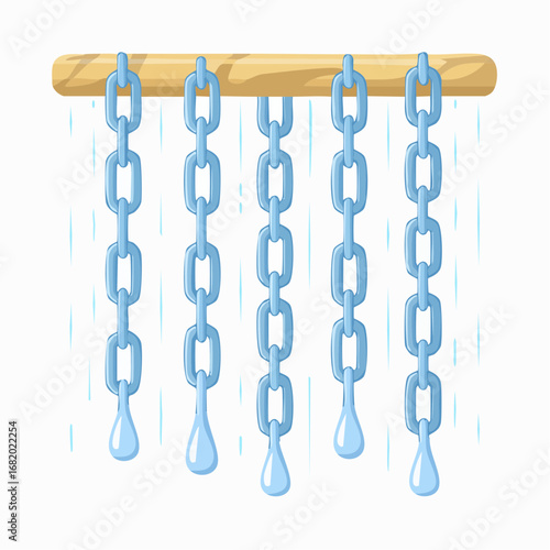 Wet Chains Hanging From Wooden Bar