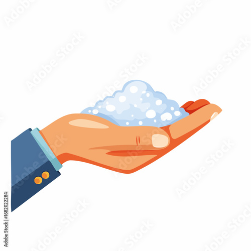 Hand Holding White Foam Illustration