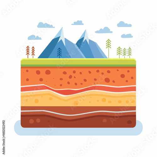 Colorful Layered Earth Illustration With Mountains