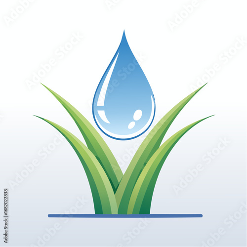 Blue Water Drop On Green Grass Illustration